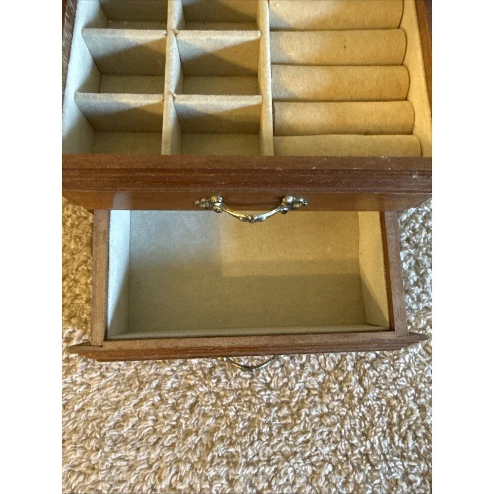 Vintage Wooden Small Jewelry Box, Multiple  Compartments 7'' x 4'' 1 Drawer